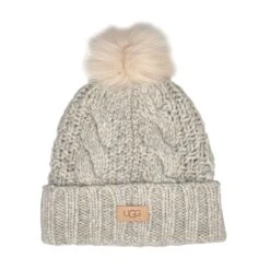 UGG Women's Knit Cable Faux Fur Pom Beanie
